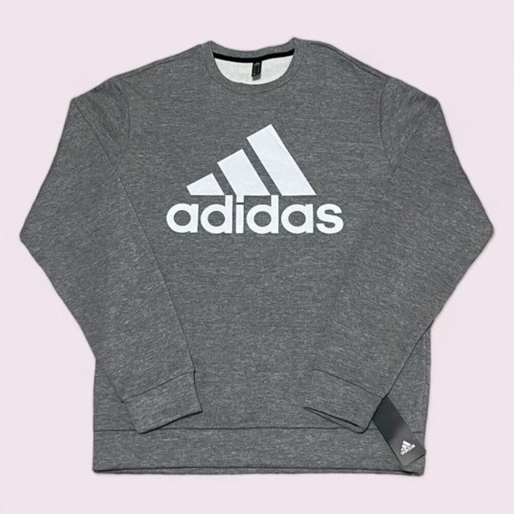 adidas Golf CVC Fleece Crew Neck Men Pullover Sweatshirt, Gray/White, Size M